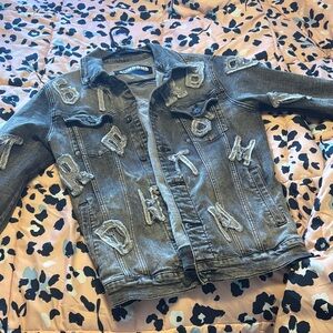 Men's Distressed Denim Jacket with Patchwork